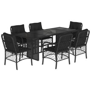 vidaXL 7-delige Tuinset met kussens poly rattan zwart