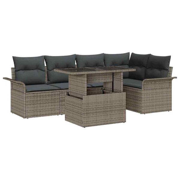 vidaXL Tuin Sofa Set met kussen met opslag 6 pcs Grijs Poly Rattan