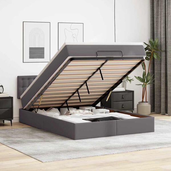 vidaXL Ottoman bed met matras 140x200cm kunstleer grijs