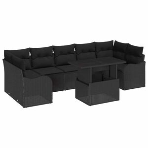 vidaXL Tuin Sofa Set met kussen met opslag 8 pcs Zwart Poly Rattan