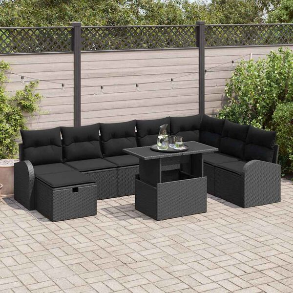 vidaXL Tuin Sofa Set met kussen met opslag 9 pcs Zwart Poly riet