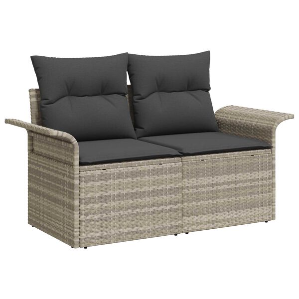 vidaXL Tuin Sofa Set met kussen met opslag 8 pcs Lichtgrijs Poly riet