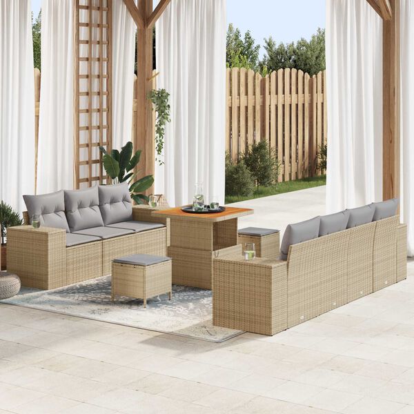 vidaXL Tuin Sofa Set 10 pcs Beige en Licht Grijs Poly Rattan