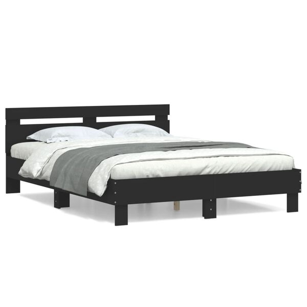 vidaXL Bedframe met hoofdeinde bewerkt hout zwart 150x200 cm