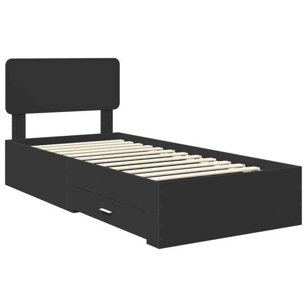vidaXL Bedframe met hoofdeinde met lade Zwart 75 x 190 cm Bewerkt hout