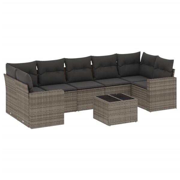 vidaXL 8-delige Loungeset met kussens poly rattan grijs