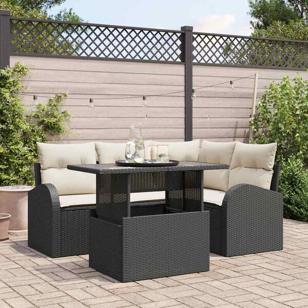 vidaXL Tuin Sofa Set met kussen 5 pcs Zwart Poly riet