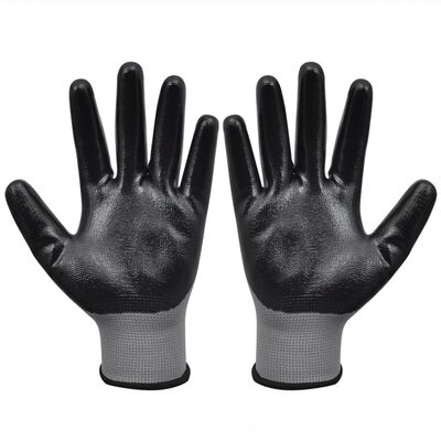 vidaXL Werkhandschoenen 1 paar maat 9/L nitril grijs en zwart