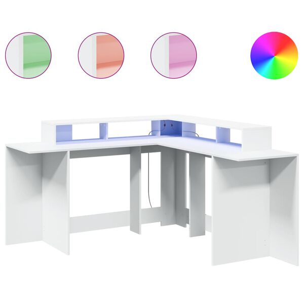 vidaXL Bureau met LED-verlichting 152x152x91 cm bewerkt hout wit