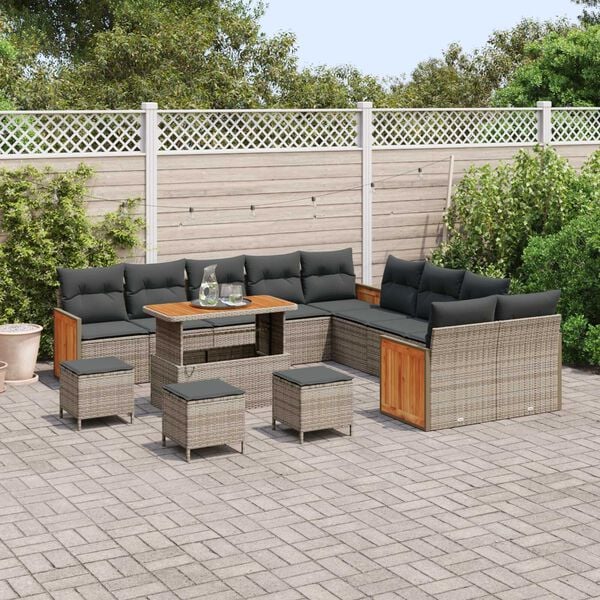 vidaXL Tuinbankenset met kussen 18 pcs Grijs poly rattan