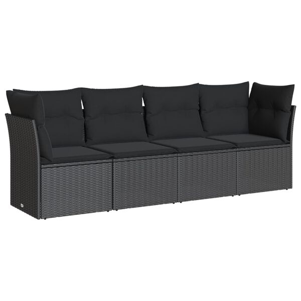 vidaXL 4-delige Loungeset met kussens poly rattan zwart