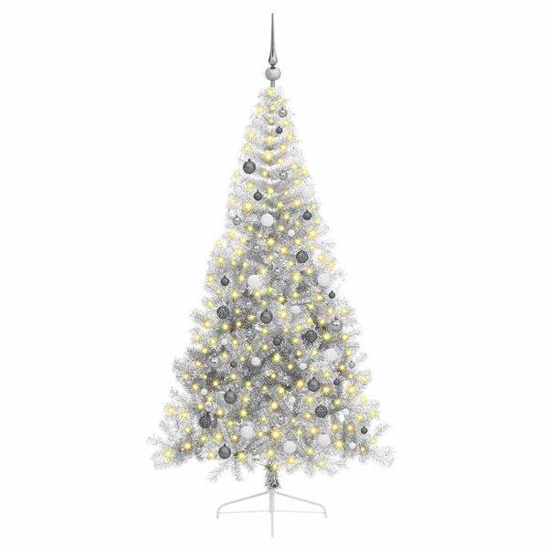 vidaXL Kunstmatig Voorverlicht Kerstboom met 300 LED Zilver 210 cm PET