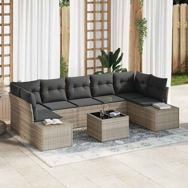 vidaXL Tuin Sofa Set 8 pcs Licht Grijs en Donker Grijs poly rattan