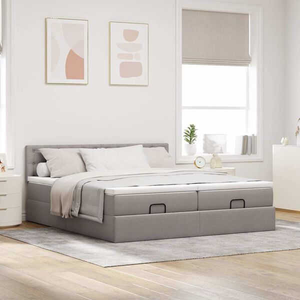 vidaXL Ottoman bed met matrassen en LED's 200x200cm stof taupe