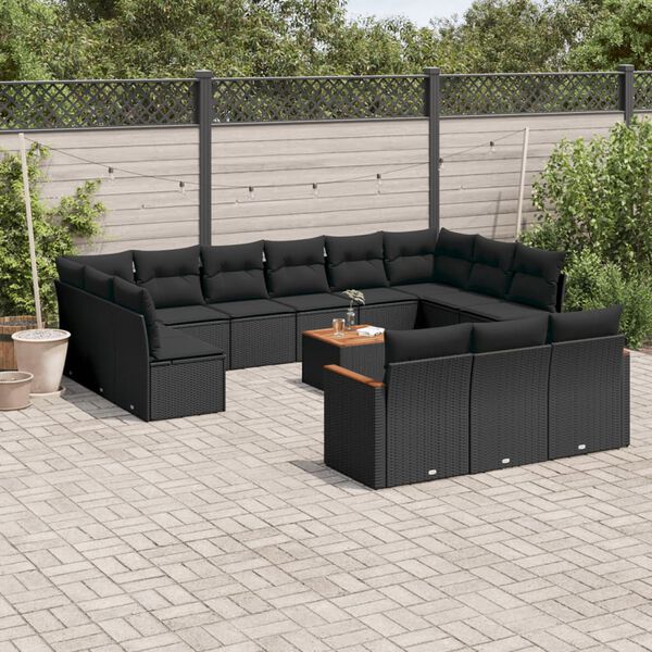 vidaXL 14-delige Loungeset met kussens poly rattan zwart