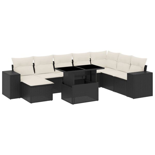 vidaXL 9-delige Loungeset met kussens poly rattan zwart