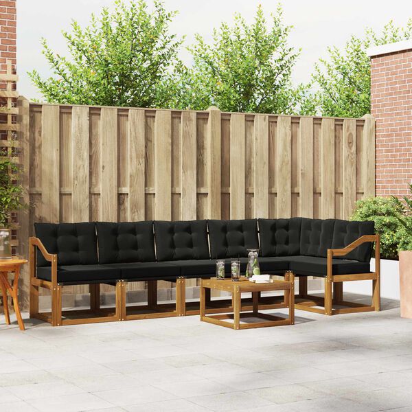 vidaXL Buiten bankenset met kussen 7 pcs Natuurlijk en Zwart