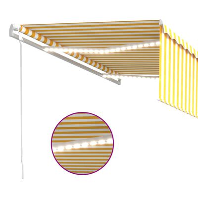 vidaXL Luifel automatisch met rolgordijn LED windsensor 4x3 m geel wit
