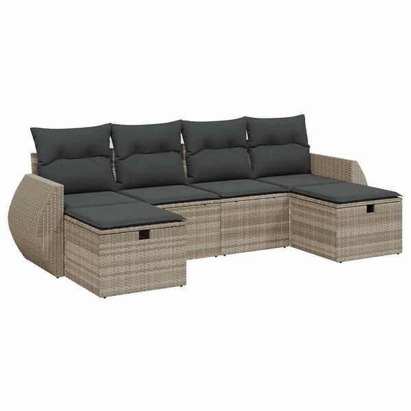 vidaXL 6-delige Loungeset met kussens poly rattan lichtgrijs