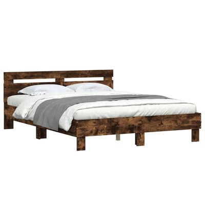 vidaXL Bedframe met hoofdeinde bewerkt hout gerookt eiken 150x200 cm