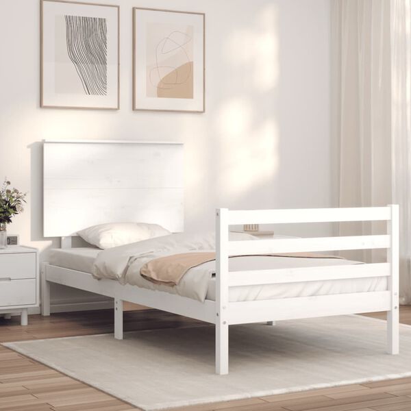 vidaXL Bedframe met hoofdbord massief hout wit 100x200 cm