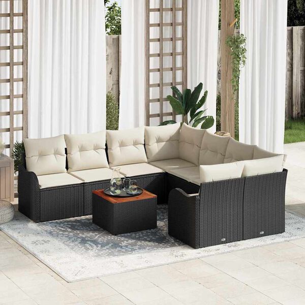vidaXL Tuin Sofa Set 9 pcs Zwart en wit