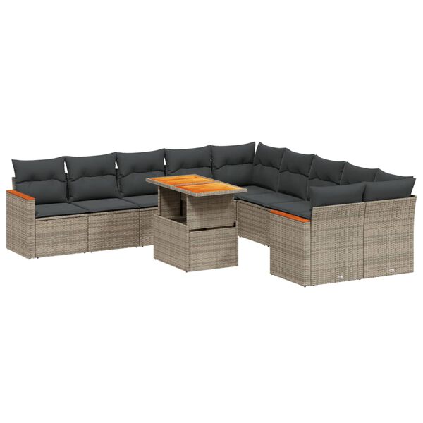 vidaXL 11-delige Loungeset met kussens poly rattan grijs