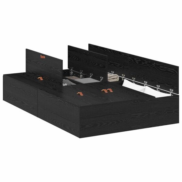 vidaXL Opbergbedframe met opslag Zwart Eiken 120 x 190 cm Bewerkt hout