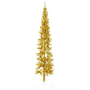 vidaXL Kunstkerstboom half met standaard smal 180 cm goudkleurig