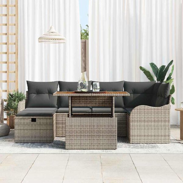 vidaXL Tuin Sofa Set 7 pcs Grijs poly rattan