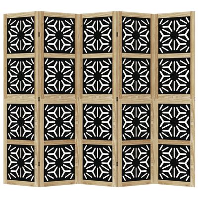 vidaXL Kamerscherm met 5 panelen massief paulowniahout bruin en zwart