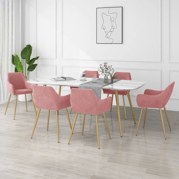 vidaXL Eetkamerstoelen 6 st fluweel roze