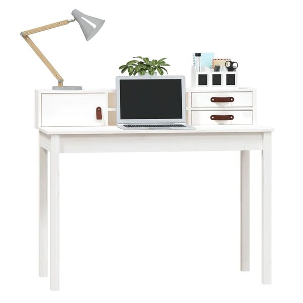 vidaXL Bureau 110x50x93 cm massief grenenhout wit