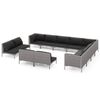 vidaXL 12-delige Loungeset met kussens poly rattan donkergrijs