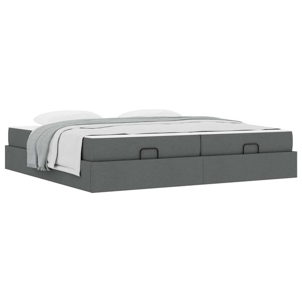 vidaXL Bedframe met matras met matras 2 pcs Dim Grijs Stof