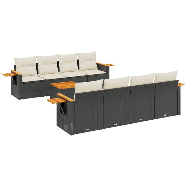 vidaXL 9-delige Loungeset met kussens poly rattan zwart
