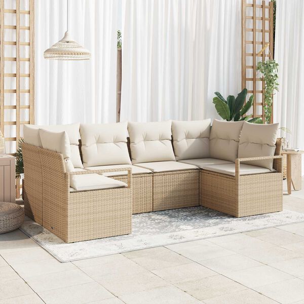 vidaXL Tuinbankenset met kussen 6 pcs Beige en Wit poly rattan