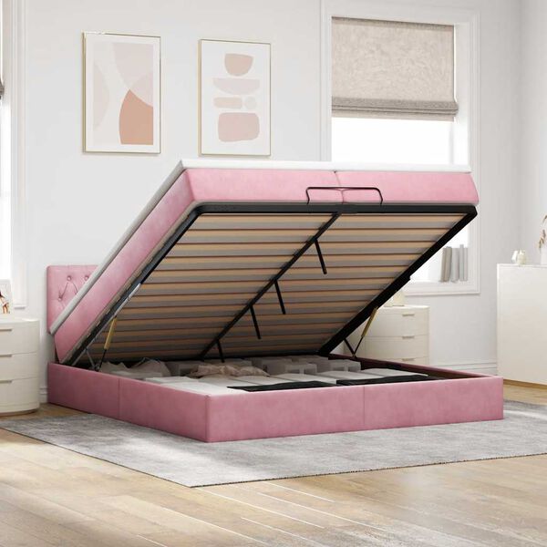 vidaXL Ottoman bed met matrassen en LED's 200x200cm fluweel roze