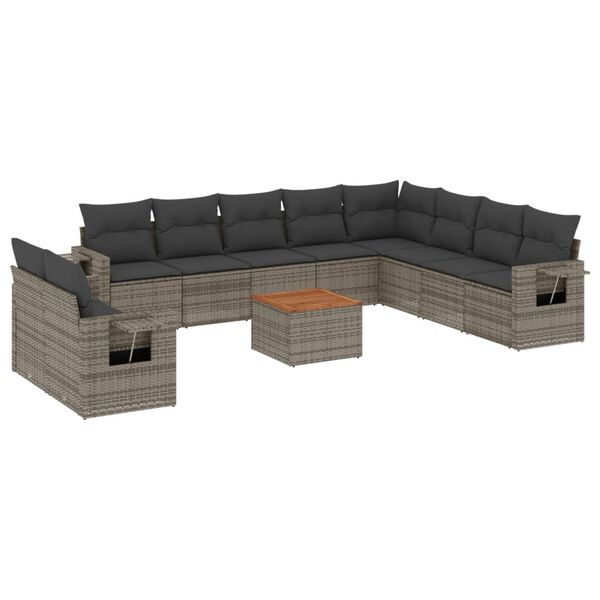vidaXL 11-delige Loungeset met kussens poly rattan grijs