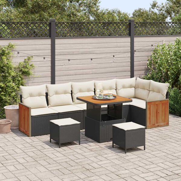 vidaXL Tuinbankenset met kussen 9 pcs Zwart en Cr&egrave;me