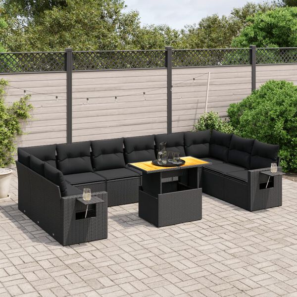 vidaXL 11-delige Loungeset met kussens poly rattan zwart