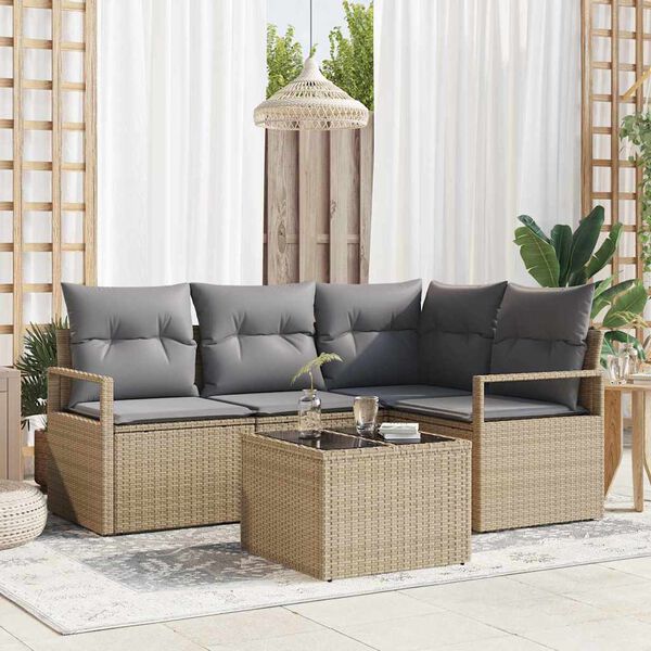 vidaXL Tuin Sofa Set met kussen met opslag 5 pcs Beige en Licht Grijs