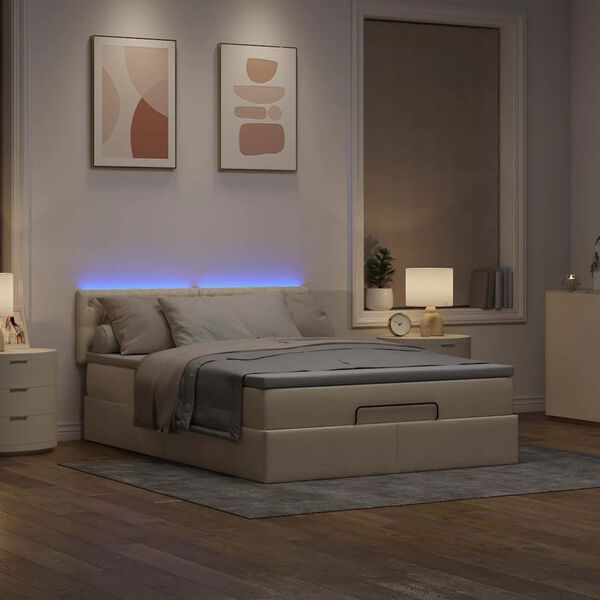 vidaXL Bed poef met matras en LED's 140x200 cm stof cr&egrave;mekleurig