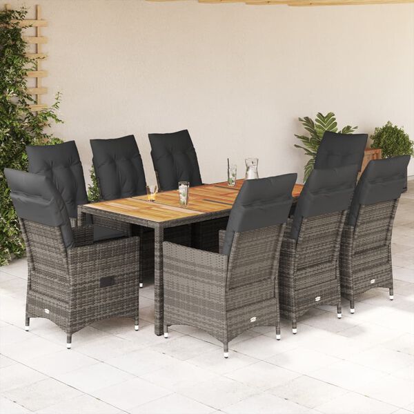 vidaXL 9-delige Tuinset met kussens poly rattan grijs