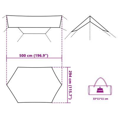 vidaXL Kampeerluifel waterdicht 500x294 cm groen