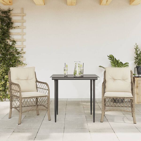 vidaXL 3-delige Bistroset met kussens poly rattan beige