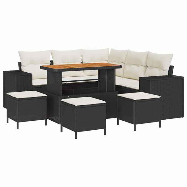 vidaXL Tuin Sofa Set met kussen 9 pcs Zwart poly rattan