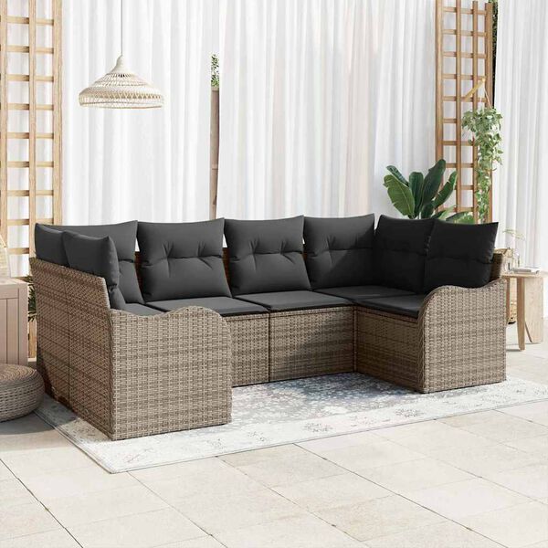 vidaXL Tuin Sofa Set met kussen 6 pcs Grijs Poly riet