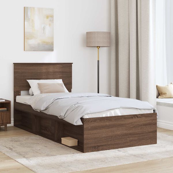 vidaXL Bedframe met hoofdeinde Bruin Eiken 75 x 190 cm Bewerkt hout