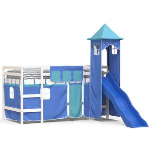 vidaXL Kinderhoogslaper met toren 80x200 cm massief grenenhout blauw